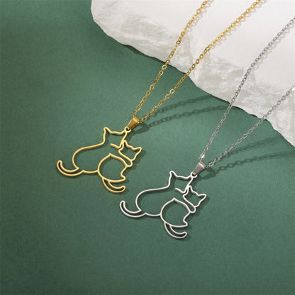 My Shape Hugging Puppy Kitten Necklace for Women Girls Stainless Steel Pendant Chain Animal Cat Dog Jewelry Pets Lovers Gifts