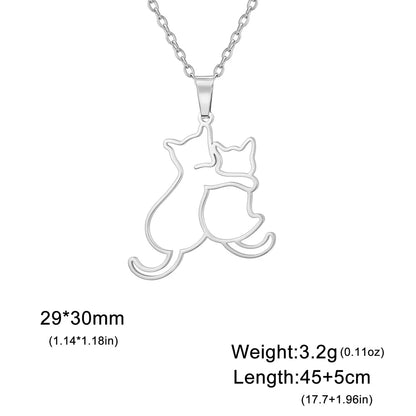 My Shape Hugging Puppy Kitten Necklace for Women Girls Stainless Steel Pendant Chain Animal Cat Dog Jewelry Pets Lovers Gifts