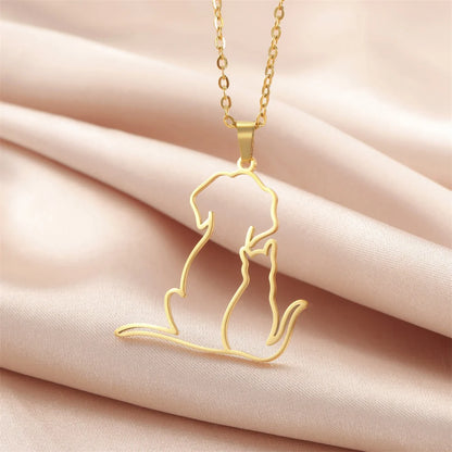 My Shape Hugging Puppy Kitten Necklace for Women Girls Stainless Steel Pendant Chain Animal Cat Dog Jewelry Pets Lovers Gifts