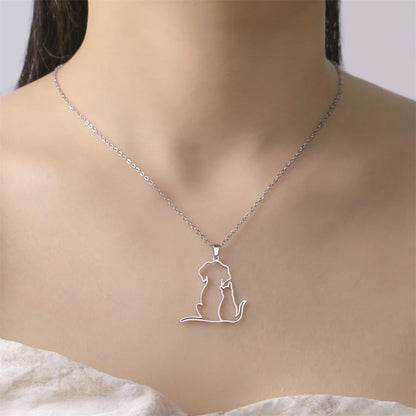 My Shape Hugging Puppy Kitten Necklace for Women Girls Stainless Steel Pendant Chain Animal Cat Dog Jewelry Pets Lovers Gifts