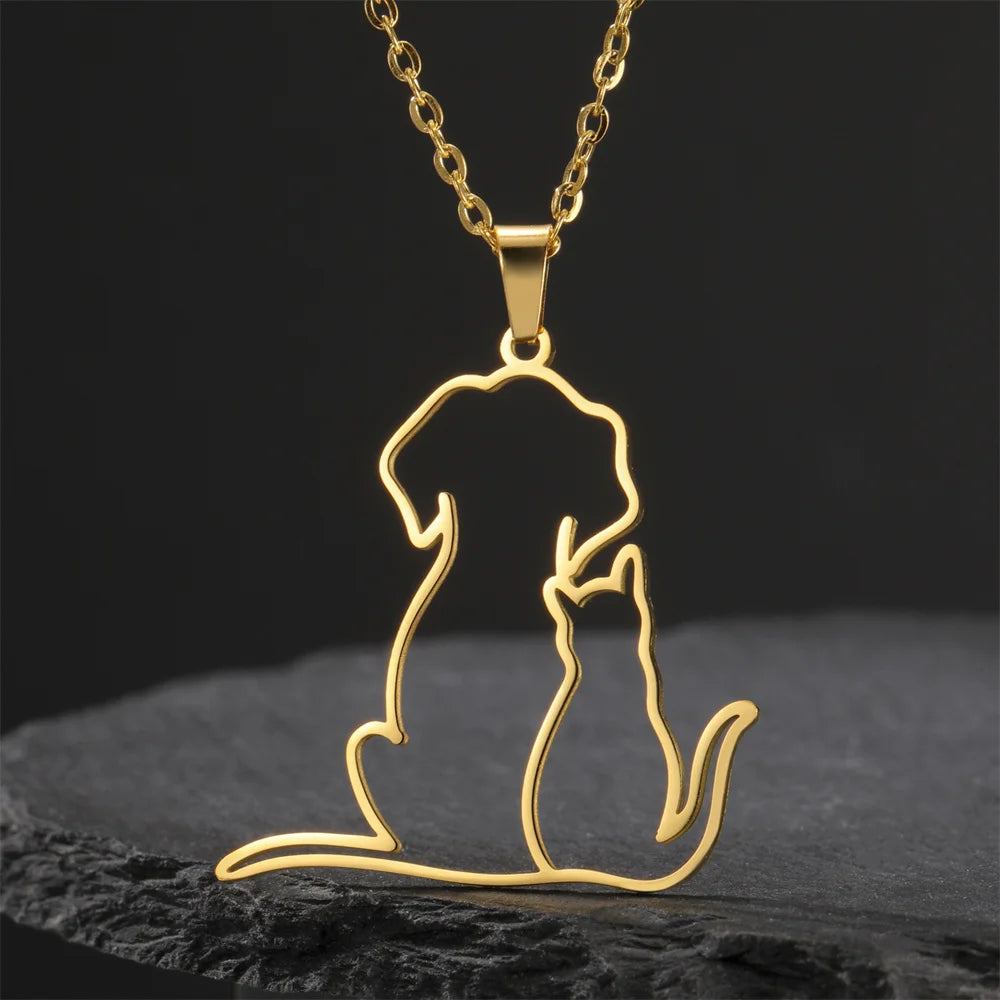 My Shape Hugging Puppy Kitten Necklace for Women Girls Stainless Steel Pendant Chain Animal Cat Dog Jewelry Pets Lovers Gifts