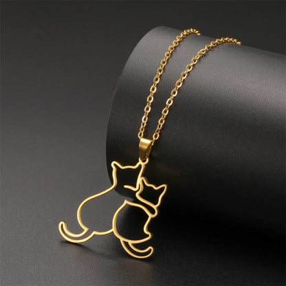 My Shape Hugging Puppy Kitten Necklace for Women Girls Stainless Steel Pendant Chain Animal Cat Dog Jewelry Pets Lovers Gifts