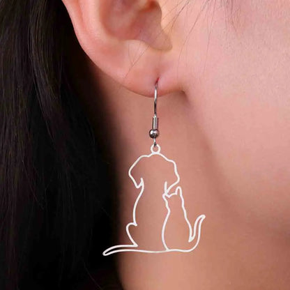 My Shape Hugging Puppy Kitten Necklace for Women Girls Stainless Steel Pendant Chain Animal Cat Dog Jewelry Pets Lovers Gifts