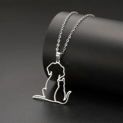 My Shape Hugging Puppy Kitten Necklace for Women Girls Stainless Steel Pendant Chain Animal Cat Dog Jewelry Pets Lovers Gifts