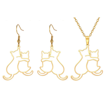 My Shape Hugging Puppy Kitten Necklace for Women Girls Stainless Steel Pendant Chain Animal Cat Dog Jewelry Pets Lovers Gifts