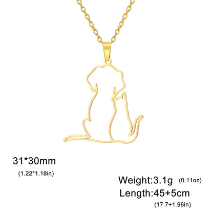 My Shape Hugging Puppy Kitten Necklace for Women Girls Stainless Steel Pendant Chain Animal Cat Dog Jewelry Pets Lovers Gifts