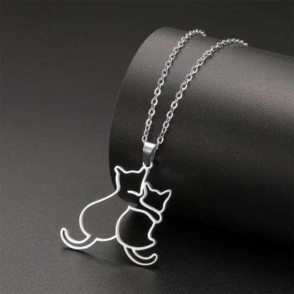 My Shape Hugging Puppy Kitten Necklace for Women Girls Stainless Steel Pendant Chain Animal Cat Dog Jewelry Pets Lovers Gifts