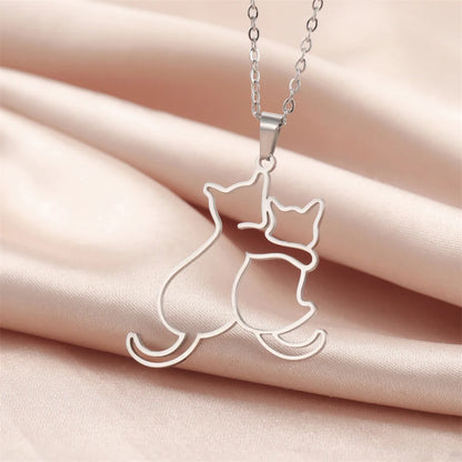 My Shape Hugging Puppy Kitten Necklace for Women Girls Stainless Steel Pendant Chain Animal Cat Dog Jewelry Pets Lovers Gifts