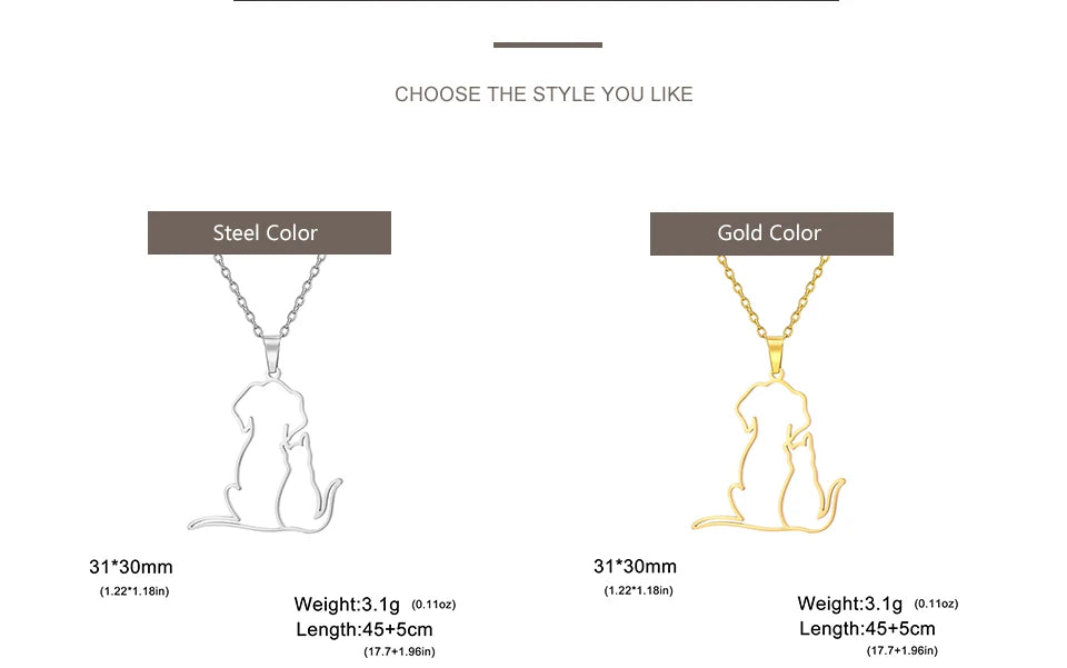 My Shape Hugging Puppy Kitten Necklace for Women Girls Stainless Steel Pendant Chain Animal Cat Dog Jewelry Pets Lovers Gifts