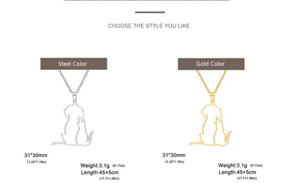 My Shape Hugging Puppy Kitten Necklace for Women Girls Stainless Steel Pendant Chain Animal Cat Dog Jewelry Pets Lovers Gifts