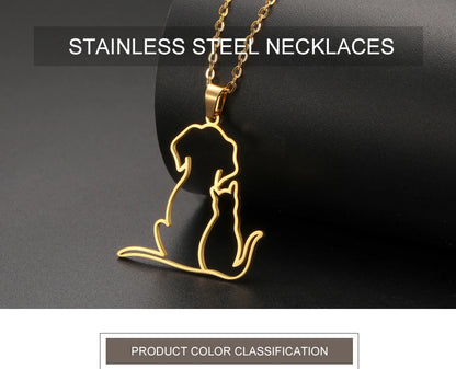 My Shape Hugging Puppy Kitten Necklace for Women Girls Stainless Steel Pendant Chain Animal Cat Dog Jewelry Pets Lovers Gifts