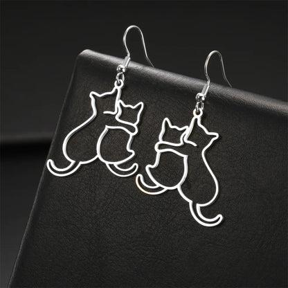 My Shape Hugging Puppy Kitten Necklace for Women Girls Stainless Steel Pendant Chain Animal Cat Dog Jewelry Pets Lovers Gifts