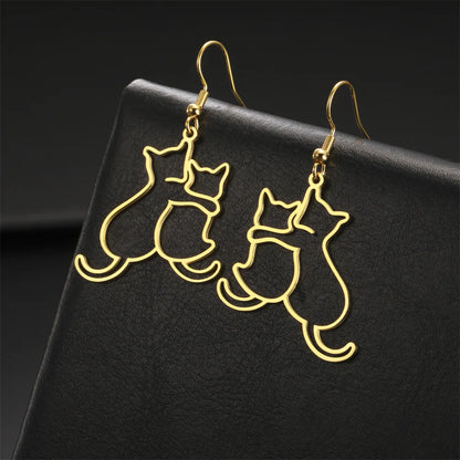 My Shape Hugging Puppy Kitten Necklace for Women Girls Stainless Steel Pendant Chain Animal Cat Dog Jewelry Pets Lovers Gifts