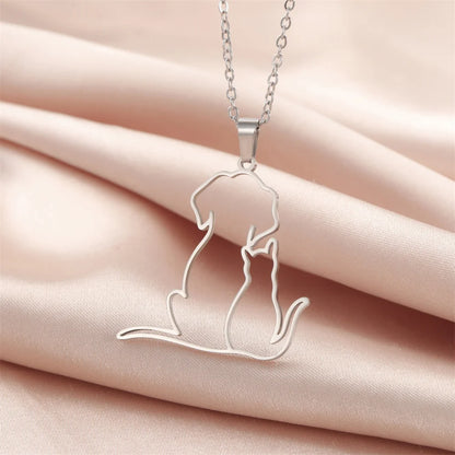 My Shape Hugging Puppy Kitten Necklace for Women Girls Stainless Steel Pendant Chain Animal Cat Dog Jewelry Pets Lovers Gifts