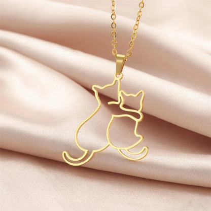 My Shape Hugging Puppy Kitten Necklace for Women Girls Stainless Steel Pendant Chain Animal Cat Dog Jewelry Pets Lovers Gifts