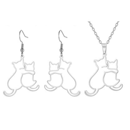 My Shape Hugging Puppy Kitten Necklace for Women Girls Stainless Steel Pendant Chain Animal Cat Dog Jewelry Pets Lovers Gifts